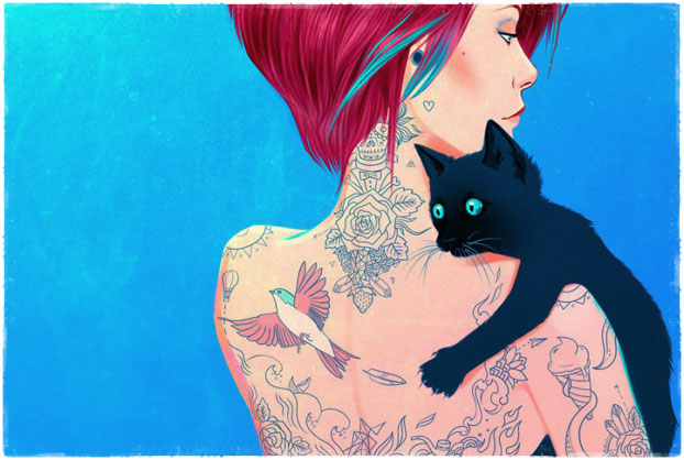 Девушка с татуировкой кота